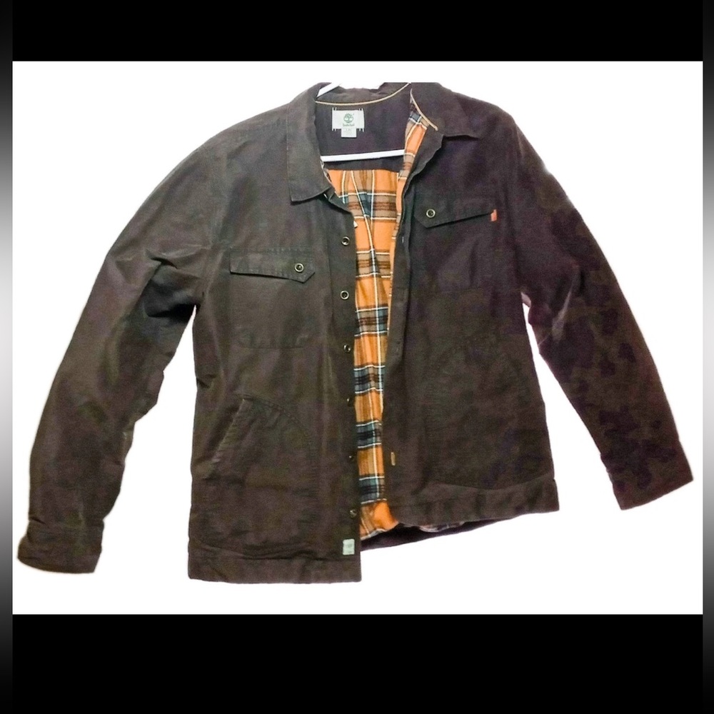 TIMBERLAND Sz L Brown Waxed Cotton Barn Utility Outdoor Chore Field Shacket
